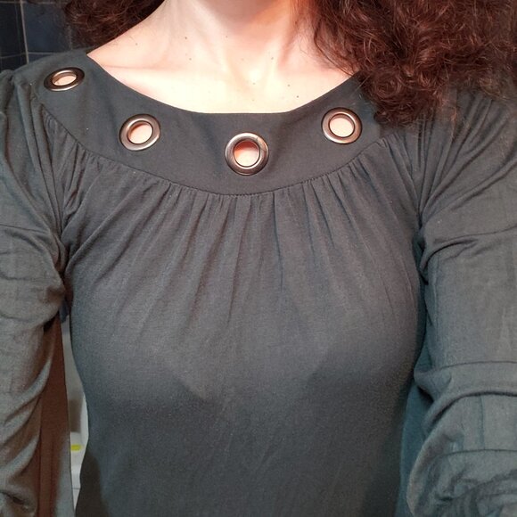 Retro 60s Style Jade Dress with Brass Ring Detial and Opening Upper Back (Small) - Picture 1 of 1